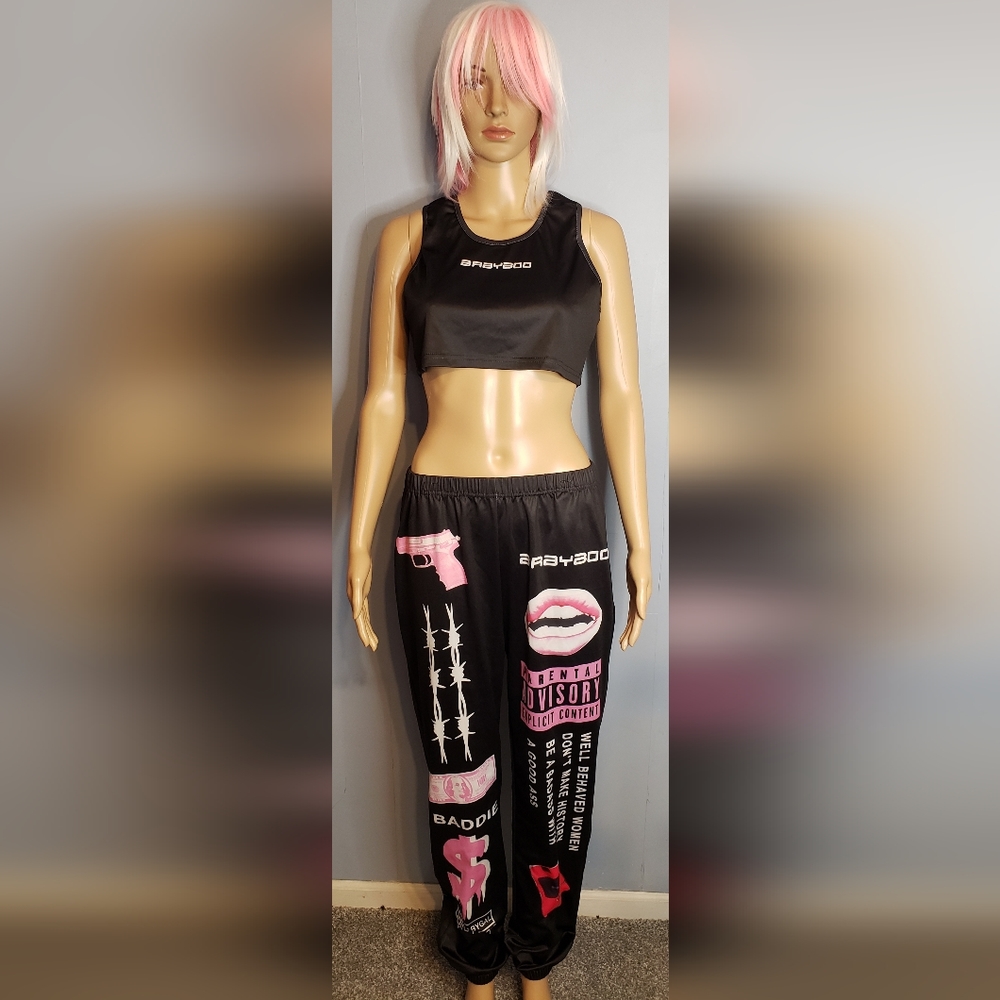 Babyboo Women's Black and Pink Graphic Set